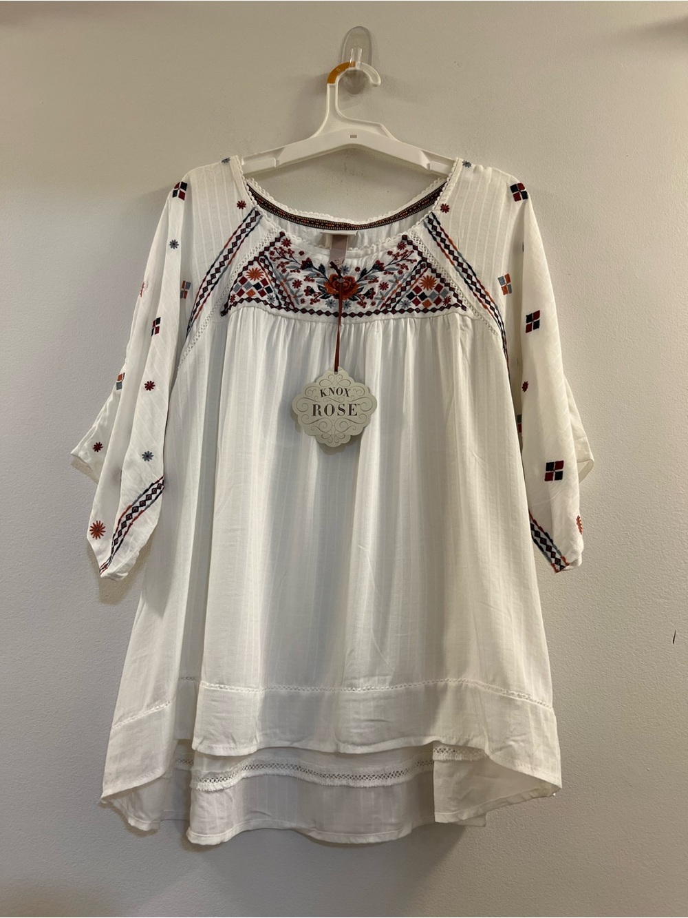 Knox Rose White Ivory Embroidered Boho Peasant Top